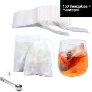 CHPN - Theezakjes - Vulbare theezakjes - 150 stuks Stuks Verse Theezakjes - 5x7cm - Losse Thee/Theefilters/Thee Filter Papier - Incl Theemaatschepje- Thee Maatlepel - Thee drinken - Theemelange - Cadeau