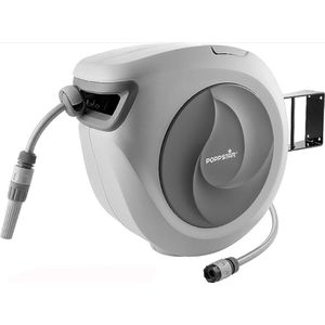 Waterslanghaspel 30m met Tuinslang (3/4"" Aansluiting, Verdraaibaar, Automatische Intrekking & Oprolstopknop, incl. Wandhouder)