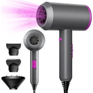2000 W ionen-haardroger, professionele föhn met diffuser, föhn voor reizen, thuis en in de salon, met 3 warmtestanden en temperatuurniveaus, incl. 2 stylingsproeiers en 1 diffuser grijs