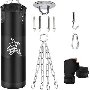 Bokszakset, heavy duty, ongevuld, hangende bokszakken, bokszak voor volwassenen en kinderen, punching bag met boksbandages, plafondhaken, ketting, voor kickboksen, vechtsport, Muay, Thai, MMA