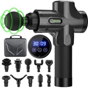 Massagepistool, diepweefselmassagepistool voor rug, nek en schouder, 30 snelheden stil spiermassagepistool met 10 massagekoppen, handheld krachtige stimulator voor spierpijnverlichting, koolstof