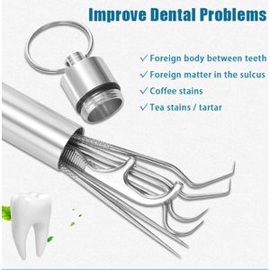 Tandverzorging Gereedschapset 4-Delig I RVS Tandplak en Tandrest Verwijder Setje I RVS Tandenstokers I Mondverzorging I Tandplak Verwijderaar I Tandsteenhaakje I Incl. Opslagoker