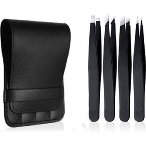Wenkbrauw Epileer Pincet Set I 4-Delig I Pincetten I Met Luxe Opbergcase I Zwart