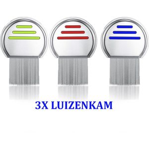 Set van 3 Luizenkammen I Luizenborstel I Vlooienkam I Neten Kam I Stofkam I Luizen Verwijderaar I RVS I Groen, Blauw & Rood