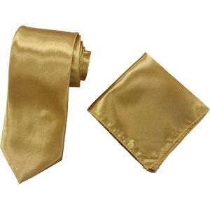 Sorprese Stropdas met Pochet - Goud - 7.5cm - Effen - Stropdassen - Pochette - Cadeau