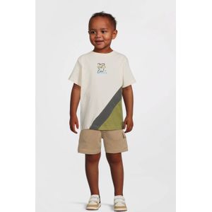 Quapi - T-shirt - Ecru/Donkergrijs/Olijfgroen - Katoen met Stretch