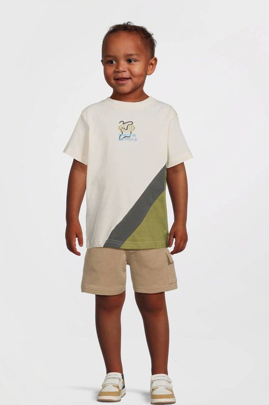 Quapi - T-shirt - Ecru/Donkergrijs/Olijfgroen - Katoen met Stretch