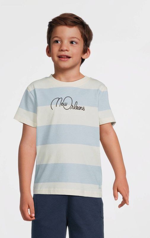 Quapi - T-shirt - Lichtblauw/Ecru - Katoenmix