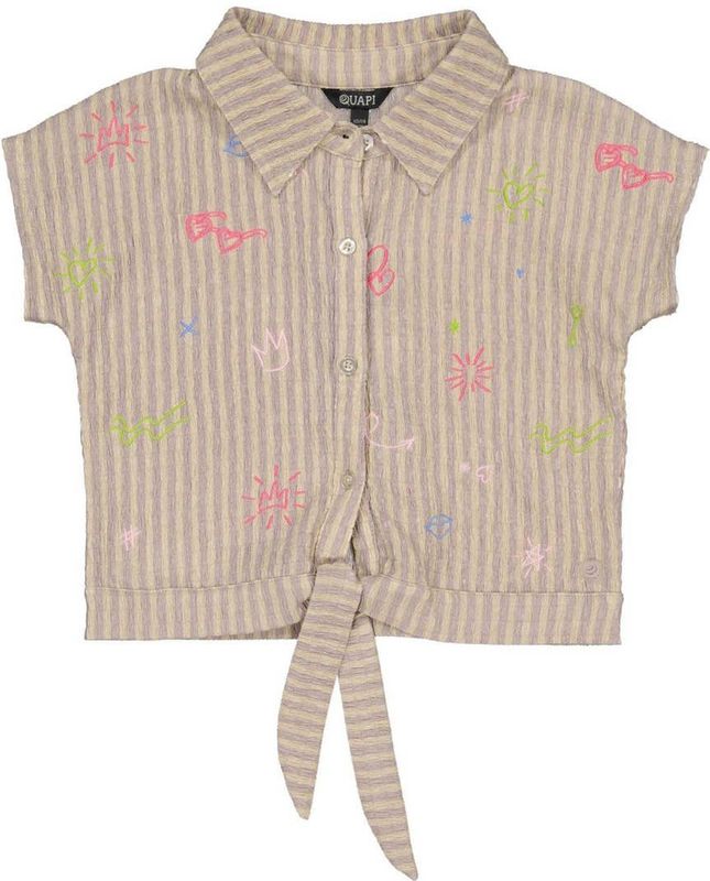Quapi - FEYO - Blouse - Beige Lichtpaars Roze - Korte Mouwen - Klassieke Kraag