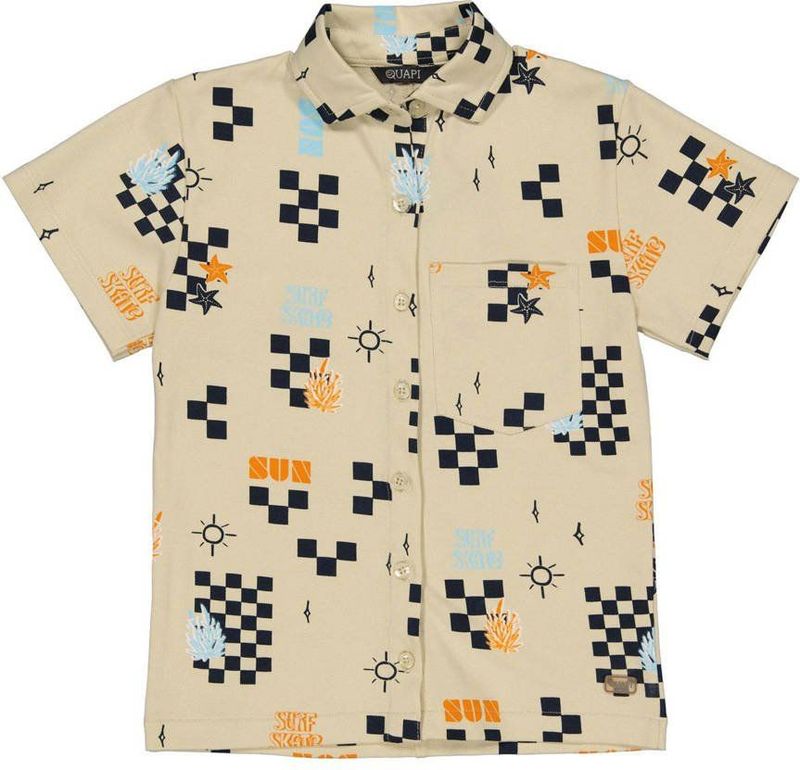 Quapi - Overhemd - Beige - Donkerblauw - Oranje - Regular Fit