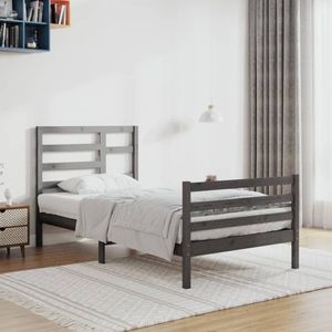 The Living Store Bedframe - Houten eenpersoonsbed van massief grenenhout - Grijs - 205.5 x 96 x 104 cm - Geschikt voor matras 90 x 200 cm - Inclusief hoofd- en voeteneinde - Montage vereist - The Living Store