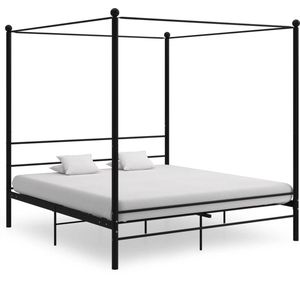 The Living Store Bedframe - Slim Design - Metaal - 208x206x201 cm - Zwart