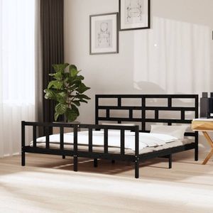 The Living Store Bedframe - zwart massief grenenhout - 205.5 x 185.5 x 69.5 cm - geschikt voor 180 x 200 cm matras