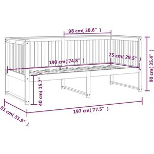 The Living Store Slaapbank Grenenhout - Grijs - 197 x 81 x 90 cm - Klassiek ontwerp