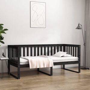Tagesbett Schwarz 90x190 cm Massivholz Kiefer - Holzbett - Kiefernholzbette - Gästebett - Schlafsofa - Daybed - The Living Store