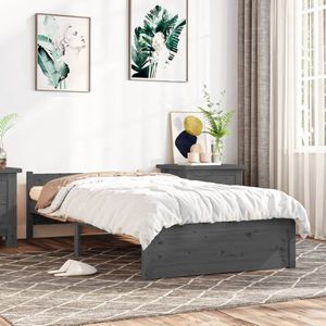 The Living Store Houten Bedframe - Eenpersoons - Grijs - 195.5x80.5x51cm - Hoogwaardig Massief Grenenhout