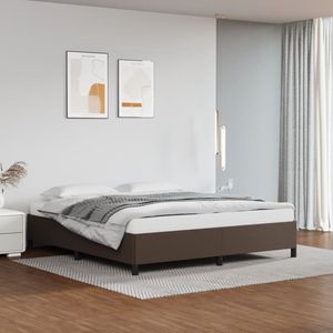 The Living Store Bedframe Bruin Kunstleer - 203x183x35 cm - Ondersteunende poten - Multiplex lattenbodem