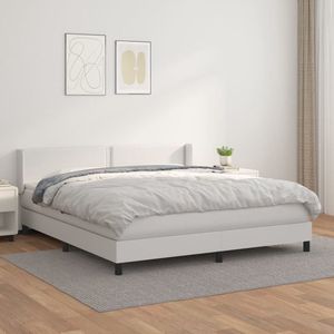 The Living Store Bed VENLO - Boxspringbed - 203x163x78/88 cm - Duurzaam kunstleer - Verstelbaar hoofdbord - Pocketvering matras - Middelharde ondersteuning - Huidvriendelijk topmatras - Wit