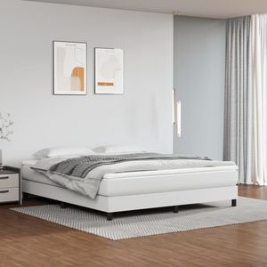 vidaXL Kunstleder Bed Frame - Boxspringbed - Boxspring met matras kunstleer wit 160x200 cm - Pocketveer Matras - Middelhard - Huidgevend Topmatras