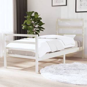 The Living Store Houten Bedframe - Klassiek - Bed - Afmeting- 195.5 x 96 x 100 cm - Kleur- Wit - Materiaal- Grenenhout - Ken- Massief - Geschikte matras- 90 x 190 cm - Montage vereist