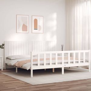 The Living Store Bedframe zonder matras massief grenenhout wit 200x200 cm - Massief Grenenhouten Bed Frame - Wit Bed Frame - Bed Frame 200x200 - Boxspring Bed Frame - Slaapcomfort