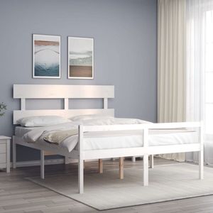 The Living Store Bed Grenenhouten - Wit - 205.5 x 155.5 x 81 cm - 150 x 200 cm - Multiplex lattenbodem