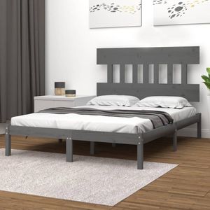 The Living Store Bedframe massief hout grijs 200x200 cm - Houten Bedframe - Massief Grenenhout - Bedframe Grijs - Tweepersoons Bed - King Size Bed