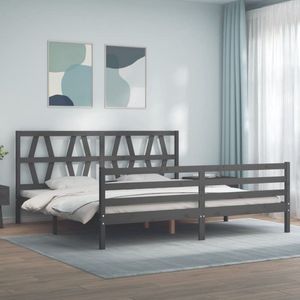 The Living Store Bed Massief Grenenhout - Grijs - 205.5 x 205.5 x 100 cm - Multiplex Lattenbodem