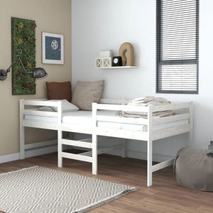 The Living Store Bedframe zonder matras massief grenenhout wit 90x200 cm - Halfhoogslaper - Grenenhouten Bed - Kinderbed - Tweepersoonsbed - Slaapkamers