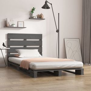 The Living Store Klassiek Houten Bed - 200 x 100 x 80 cm - Massief Grenenhout - Grijs