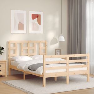 The Living Store Massivholzbett mit Kopfteil - Holzbett - Kiefernholzbett - Massives Holzbett - Bettgestell - Doppelbett