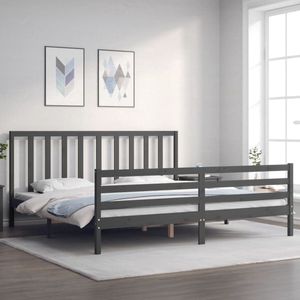 The Living Store Bedframe - Massief grenenhout - Multiplex lattenbodem - Grijs - 205.5 x 205.5 x 100 cm - Montage vereist