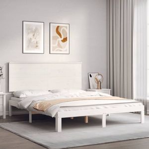 The Living Store Bedframe - Massief grenenhout - Multiplex lattenbodem - 203.5 x 153.5 x 82.5 cm - Wit