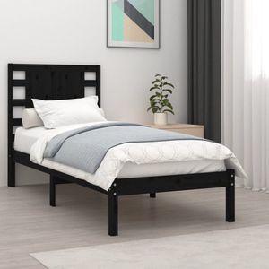 The Living Store Bedframe massief grenenhout zwart 100x200 cm - Massief Grenenhout Bed Frame - Zwart Bed Frame - Tweepersoons Bed Frame - Boxspring Frame - Bed Frame 100x200