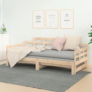 The Living Store Massief Grenenhouten Slaapbank - 203.5 x 160 x 76 cm - Uitschuifbaar Bedframe voor 2 Personen - Ruimtebesparend