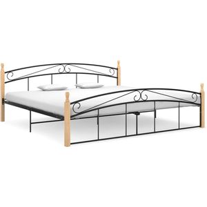 The Living Store Metalen Bedframe - Comfort - Bedden - 210 x 207 x 90 cm - Zwart en lichthout