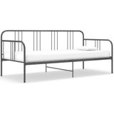 The Living Store Bedbank - grijs - gepoedercoat metaal - 206 x 95 x 88 cm - geschikt voor matras van 200 x 90 cm - inclusief zijplank - montage vereist