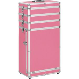 The Living Store Make-up Trolley - Houten Beautycase - 37 x 24 x 74 cm - 4 Niveaus en 1 Lade - Roze