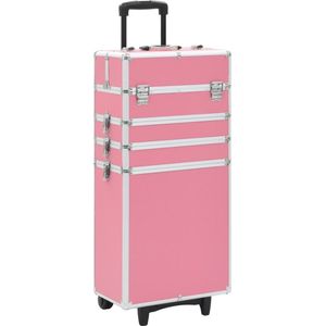 The Living Store Make-up trolley - Houten beautycase - 37x22x78cm - Roze