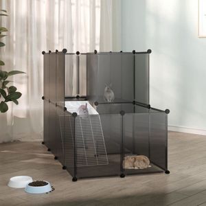 The Living Store Dierenhok klein 142x74x93 cm polypropeen en staal zwart - Dierenhok - Hondenhok - Katthok - Knaagdierenhok - Konijnenhok