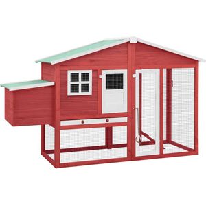 The Living Store Kippenhok met nestkast massief vurenhout rood en wit - Kippenhok - Kippen Verblijf - Kippen Kooi - Vogelhuisje - Houthok