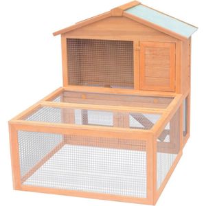 vidaXL Houten Konijnenhok - Konijnenhok - Konijnenhok met ren hout - Konijnenren - Konijnenverblijf - Klein Dier Verblijf