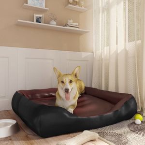 Hundebett Schwarz/Braun 80x68x23 cm Kunstleder - Hunde Bett - Hundehaus - Haustierbett - Tierbett - Luxus Hundebett - The Living Store