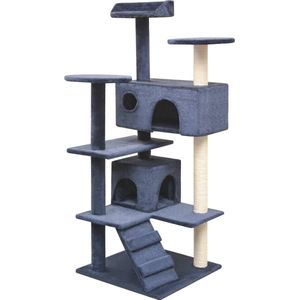 The Living Store Kattenkrabpaal met sisal krabpalen 125 cm donkerblauw - Katten Boom - Kattenkrabbers - Kattenspelen - Kattenhoutenframe - Sisalkrabbers