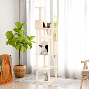 The Living Store Kattenmeubel met sisal krabpalen 201 cm crèmekleurig - Kattenboom - Krabpaal - Kattenklimrek - Kattenspullen - Kattenhuis