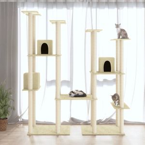 The Living Store Kattenmeubel met sisal krabpalen 174 cm crèmekleurig - Kattenmeubel - Krabpaal - Kattentree - Sisalkrabbers - Kattenspelen