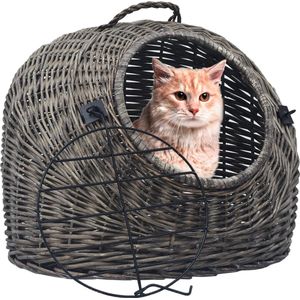 Katzen-Transportkorb Grau 50x42x40 cm Natürliche Weide - Transportboxen & -taschen - Grau - The Living Store
