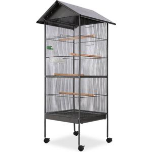 The Living Store Vogelkooi - Grote kooi met dak - 66 x 66 x 155 cm - Zwart