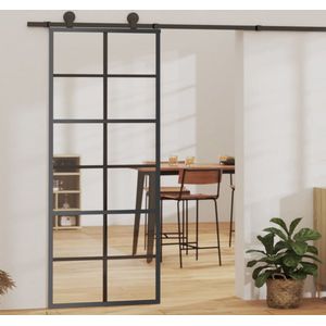 The Living Store Schuifdeur 76x205 cm ESG-glas en aluminium zwart - Schuifdeur - Transparant Glas - Esg Glas - Aluminium Frame - Geruisloze Demping