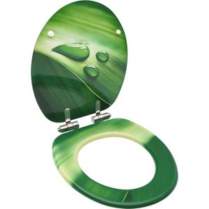 The Living Store Toiletbril - MDF - chroom-zinklegering - 42.5 x 35.8 cm - soft-close - verstelbare scharnieren - groen design - geschikt voor gangbare toiletpotten